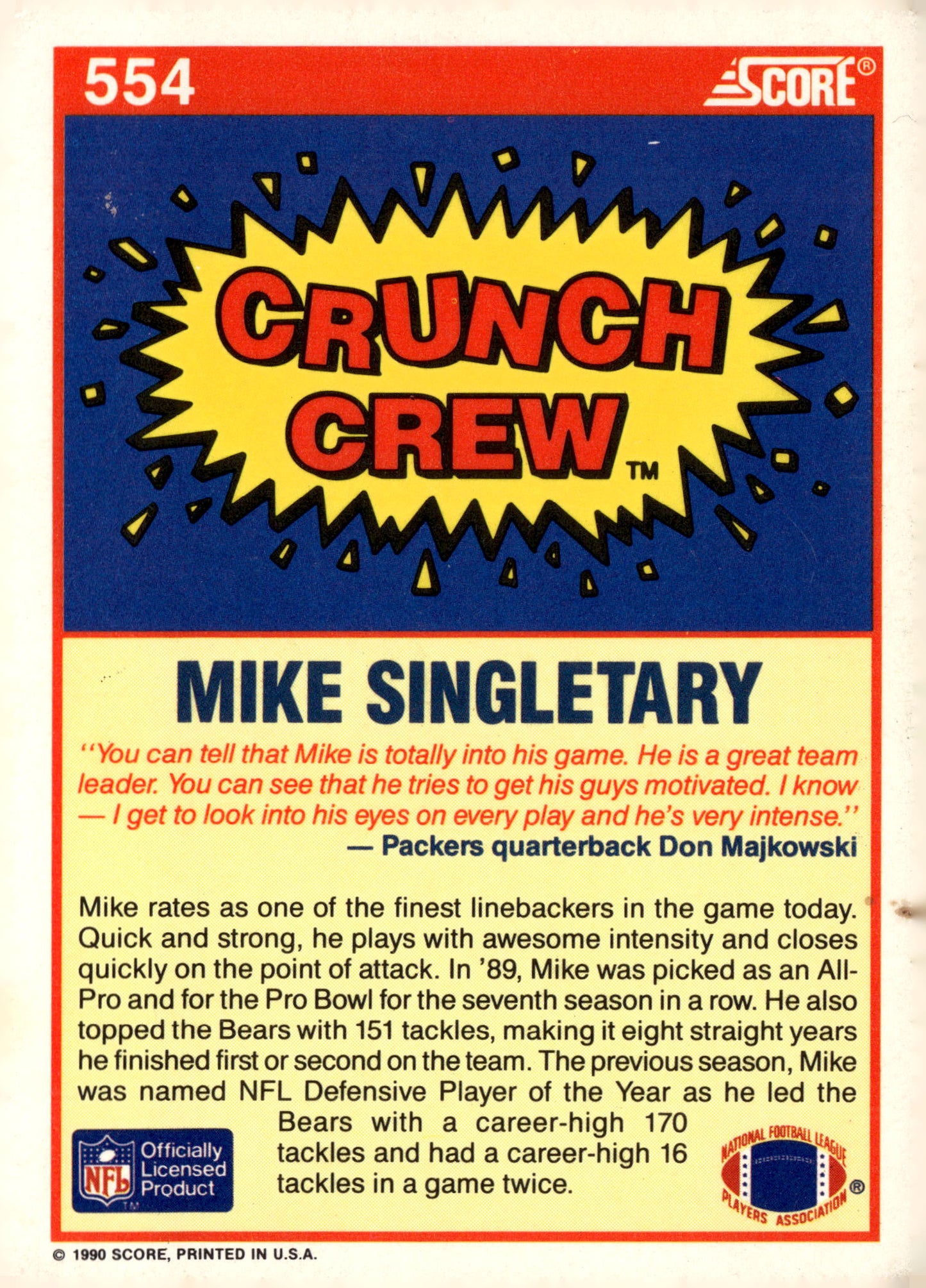 1990 Score #554 Mike Singletary