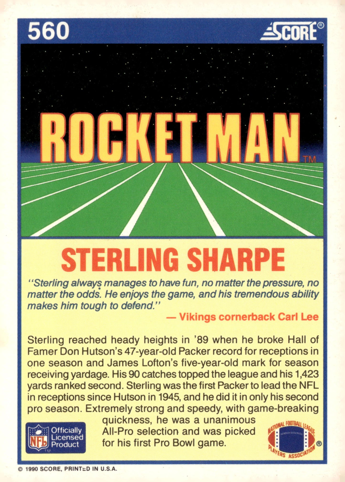 1990 Score #560 Sterling Sharpe