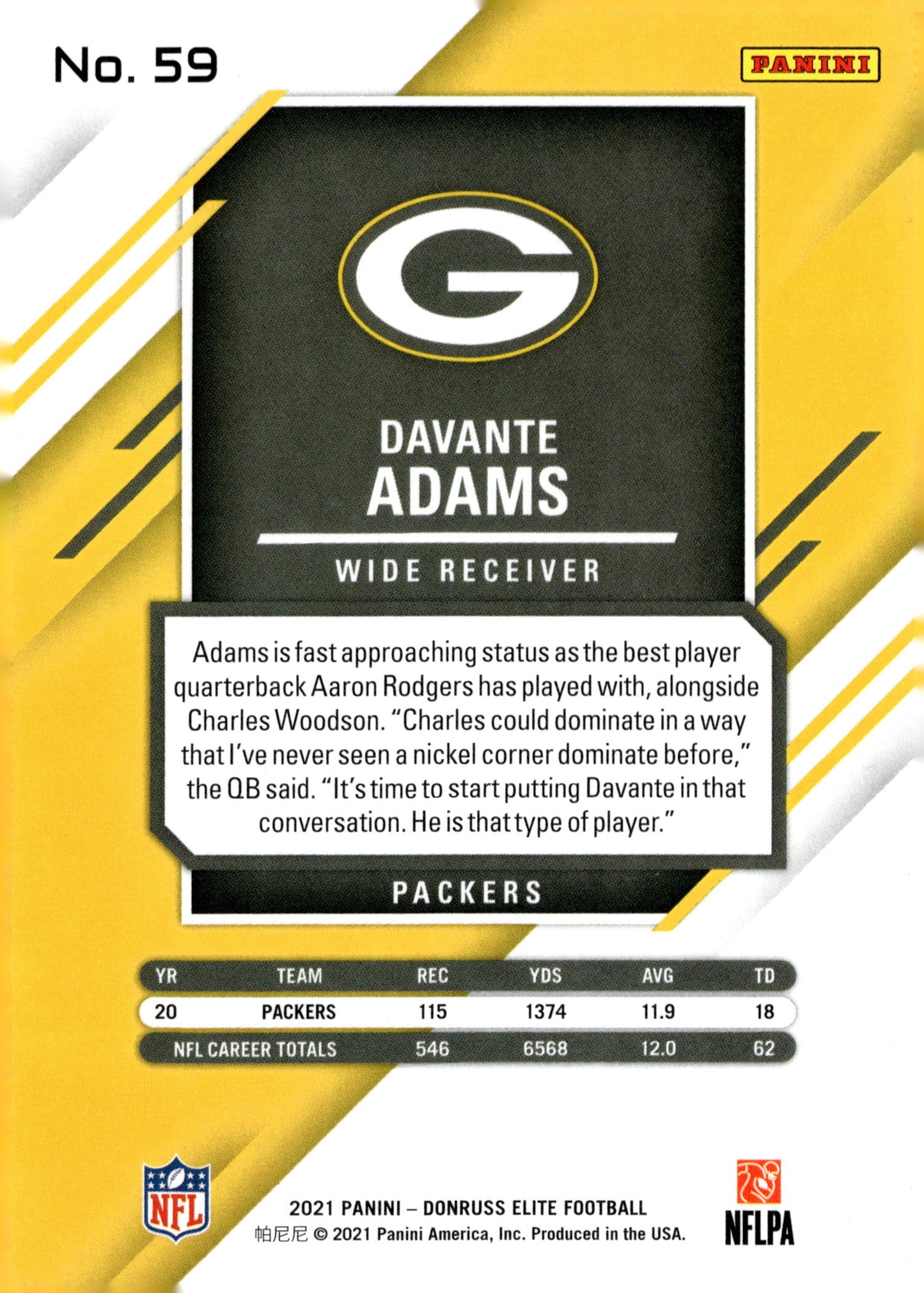2021 Donruss Elite #59 Davante Adams