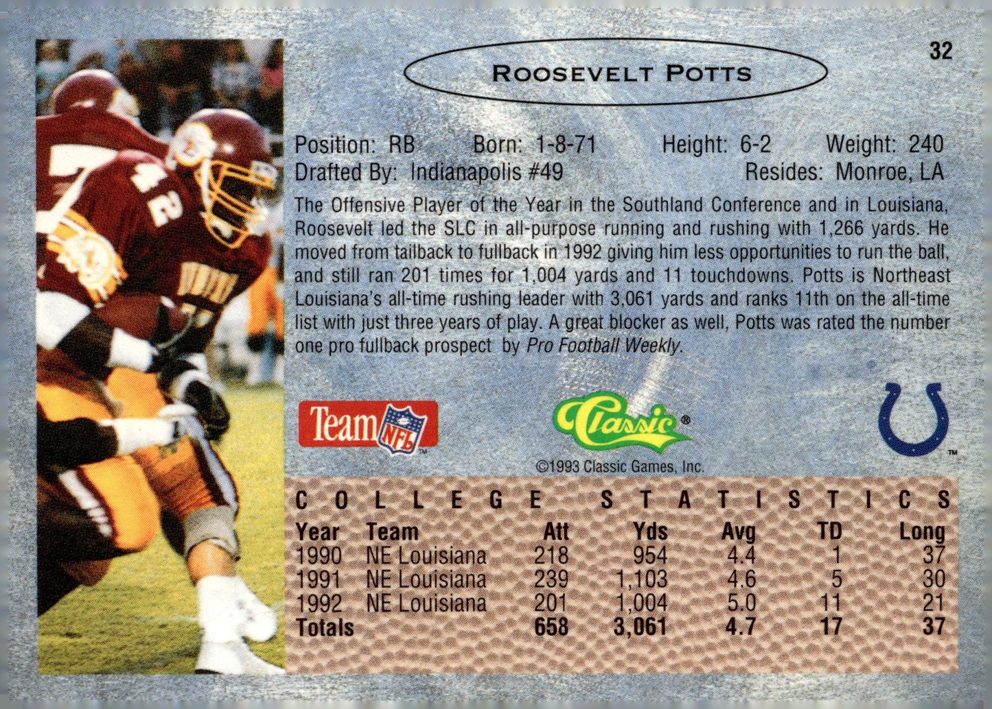 1993 Classic #32 Roosevelt Potts