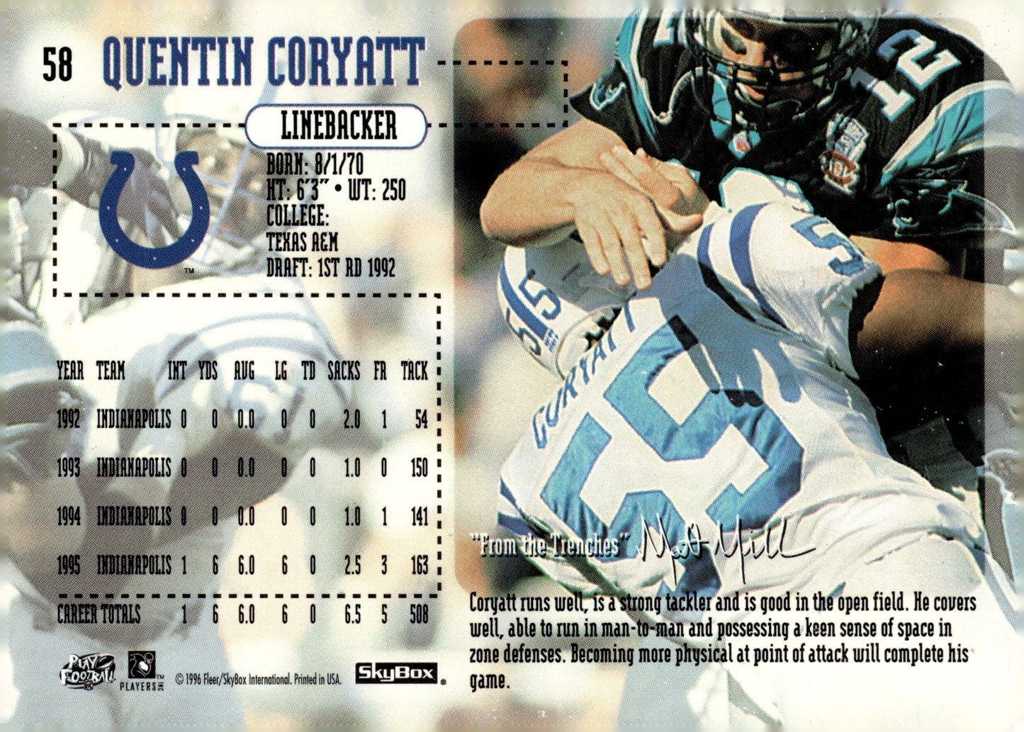 1996 SkyBox Impact #58 Quentin Coryatt