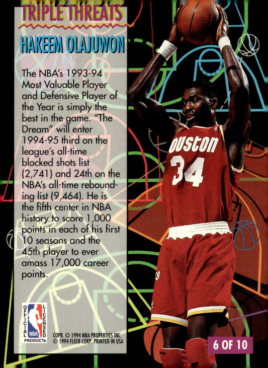 1994-95 Fleer #6 Hakeem Olajuwon Triple Threats