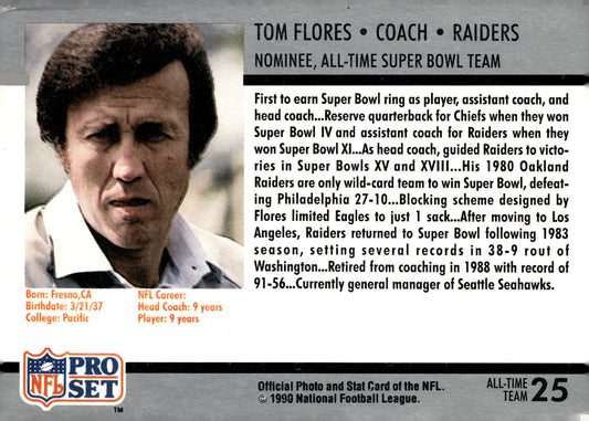 1990-91 Pro Set Super Bowl XXV Silver Anniversary Commemorative #25 Tom Flores
