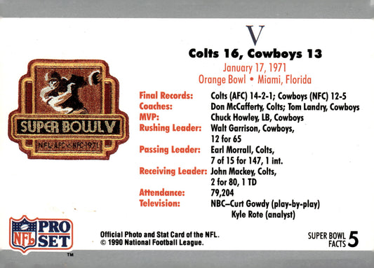 1991 Pro Set Super Bowl Ticket Replica #5 SB V Ticket