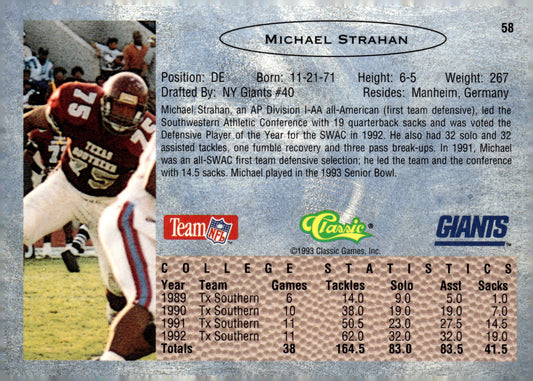 1993 Classic #58 Michael Strahan