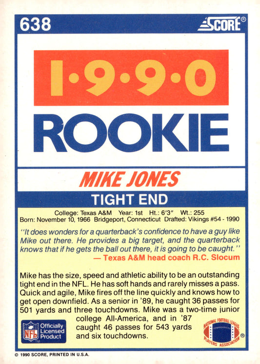 1990 Score #638 Mike Jones