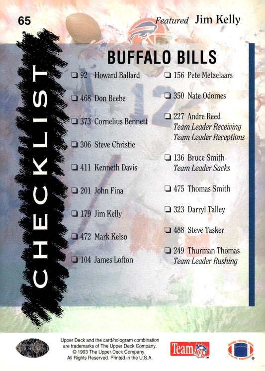 1993 Upper Deck #65 Bills Checklist