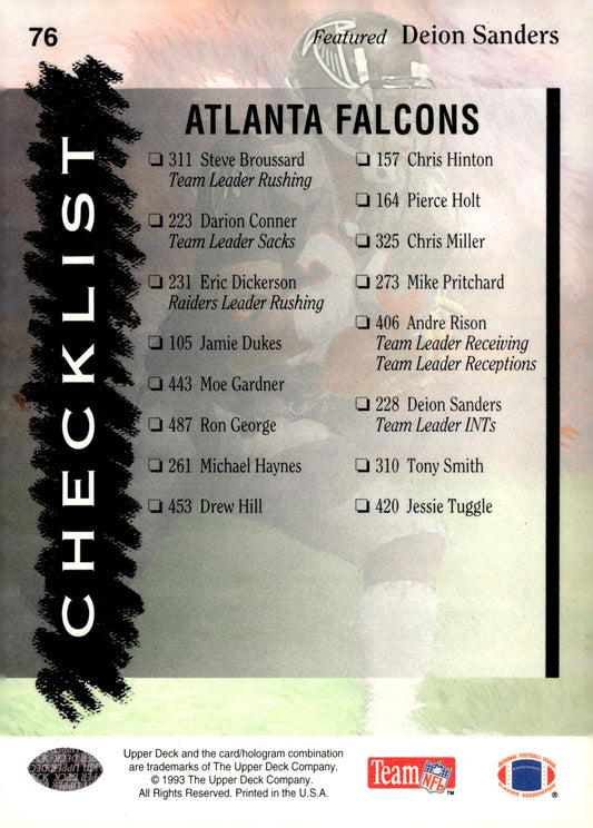 1993 Upper Deck #76 Falcons Checklist
